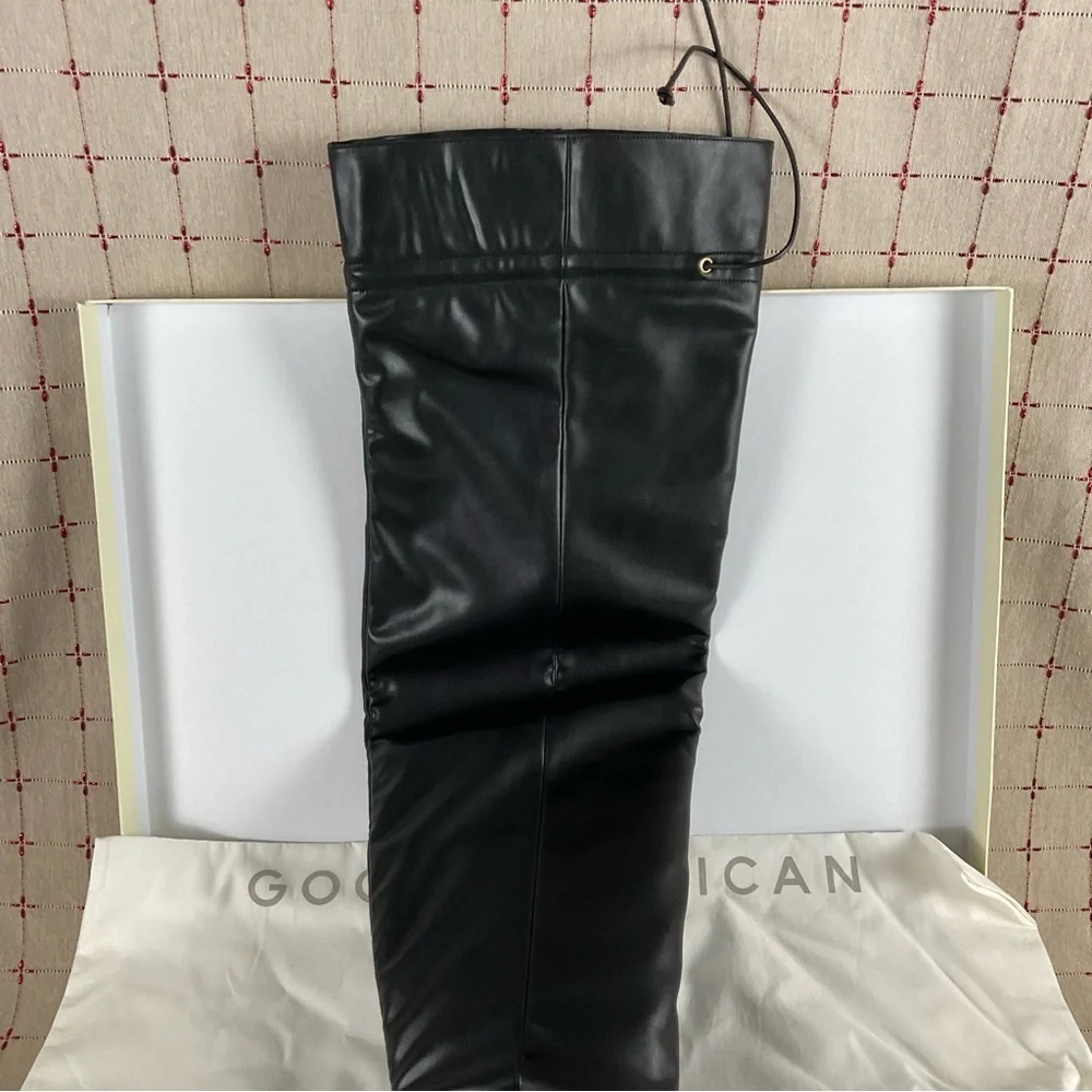 Good American “Carla” Over The Knee Black Boots Ultra High Spool Heel Sz 10